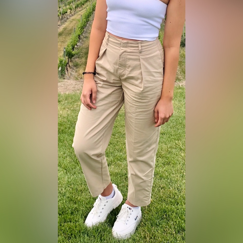Wilfred Tan Straight Leg Pants High-Waisted